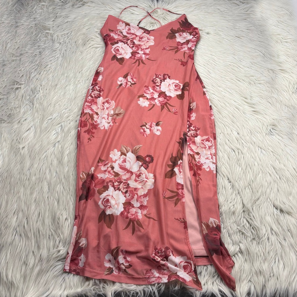 Lulus Women's L Sweet Confidence Mauve Pink Floral Lace-Up Midi Dress